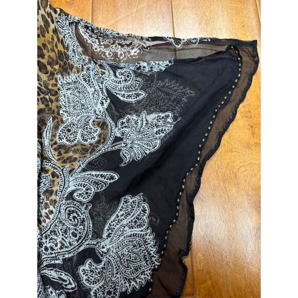 CACHE Womens Silk‎ Animal Print Top Size L Leopard Paisley Beaded Mob Wife Chic - Picture 13 of 14